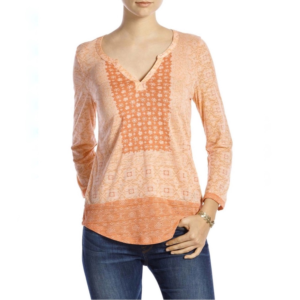 EUC Lucky Brand Women’s Modal Blend Boho Coral Multi Placed Scarf Top Size: XL